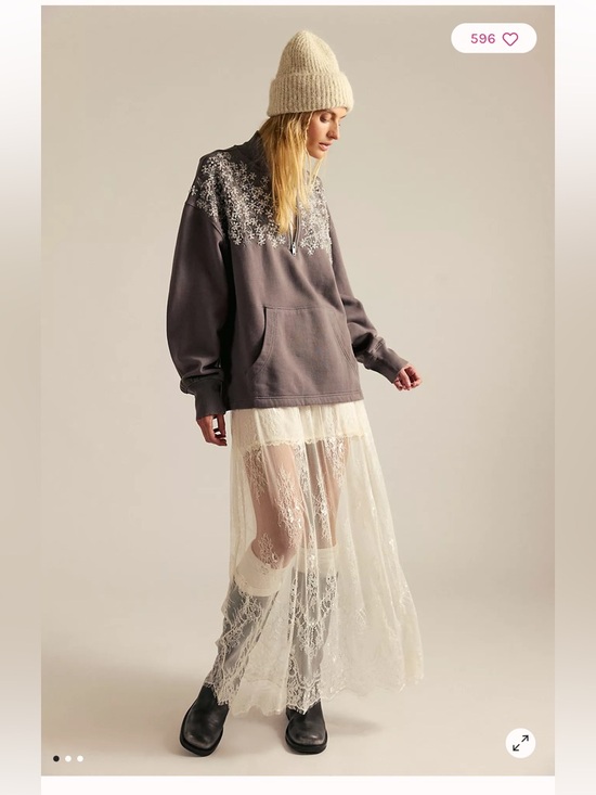 Free People Tops - Free People Washed Charcoal Floral Yoke Pullover